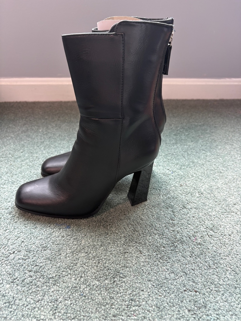 Women's Black Mid-Calf Block Heel Boots